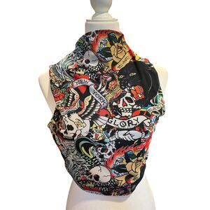 Ed Hardy Womens Large Sleeveless Top Tattoo Collage Print Y2K Graphic Tank